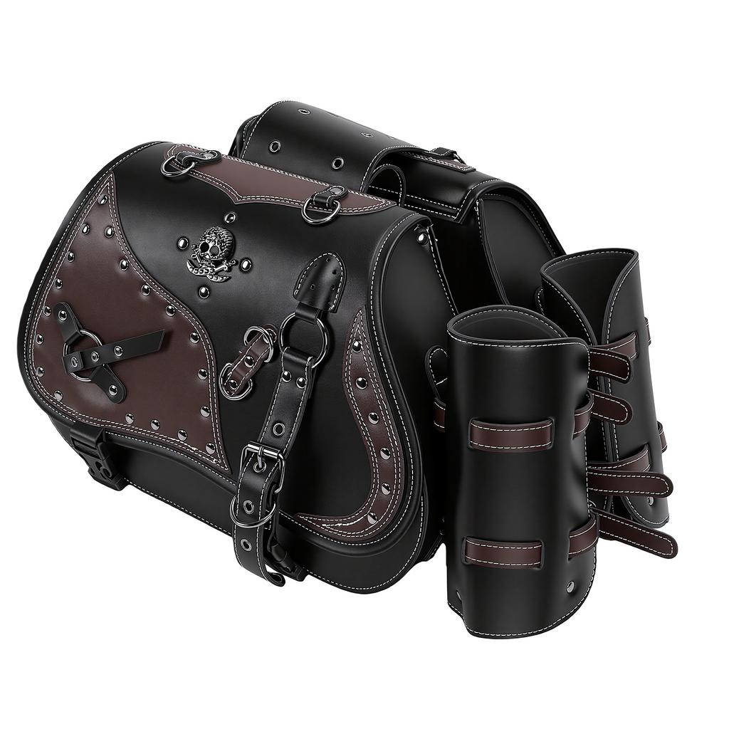 Motorcycle Saddlebags with Cup Holder 30L Large Capacity Waterproofing Universal PU Leather Side Bags for Most
