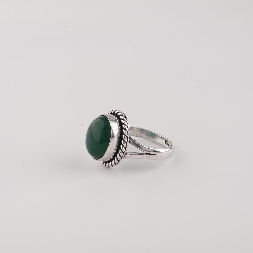Natural Green Onyx Cab Gemstone 925 Sterling Silver Designer Women Ring Anniversary Gift For Wife RR-84-23