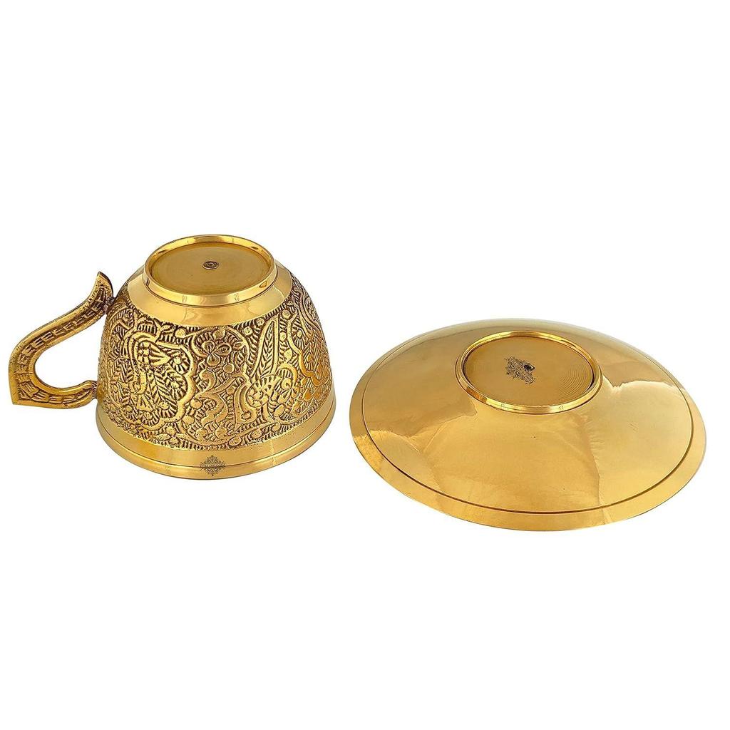 Tasse et soucoupe en laiton pur avec motif en relief, pour servir le thé, le café, vaisselle