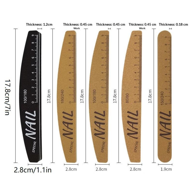 5 Pcs Nail File Set Double-sided 80-240 Grit Nail With Scale Nail Art File Grinding Sanding Buffer Buffing Manicure Tool