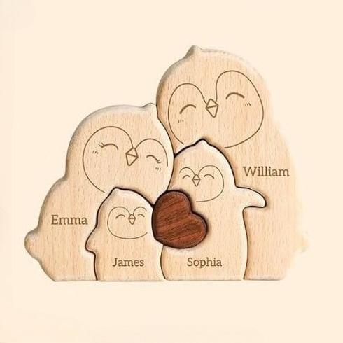 New Penguin Family Wooden Puzzle Decoration Customization Name Puzzle Accessories DIY Birthday Gift Thanksgiving Gift