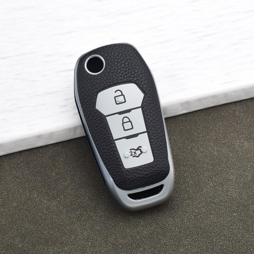 Tpu Leather Remote Key Cover For Ford Figo Mondeo 5 Ecosport Fiesta Mk8 Everest Ranger F150 Kuga Fusion Escort Key Chain