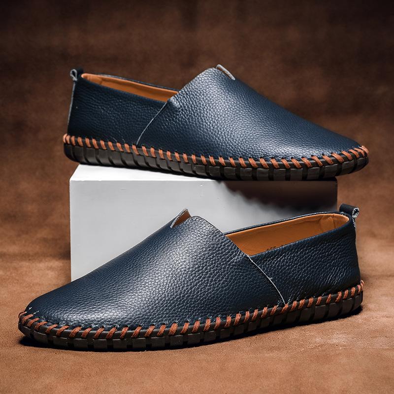 Large size leather shoes size 49 Men's punching Doudou shoes Men's first layer leather one pedal Hollow leather shoes size 50