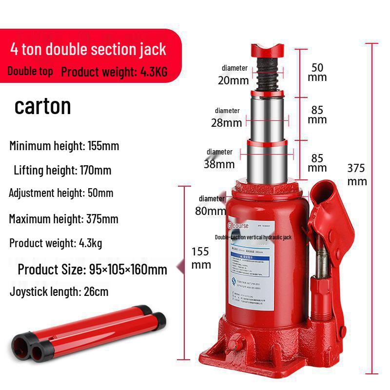 2-Ton Vertical Hydraulic Bottle Jack for Small Cars, Off-road SUVs, and Vans