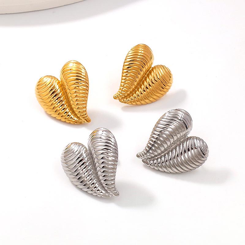 Gold Plated Geometric Heart Stud Earrings for Women - Titanium Steel, Light Luxury Ear Jewelry