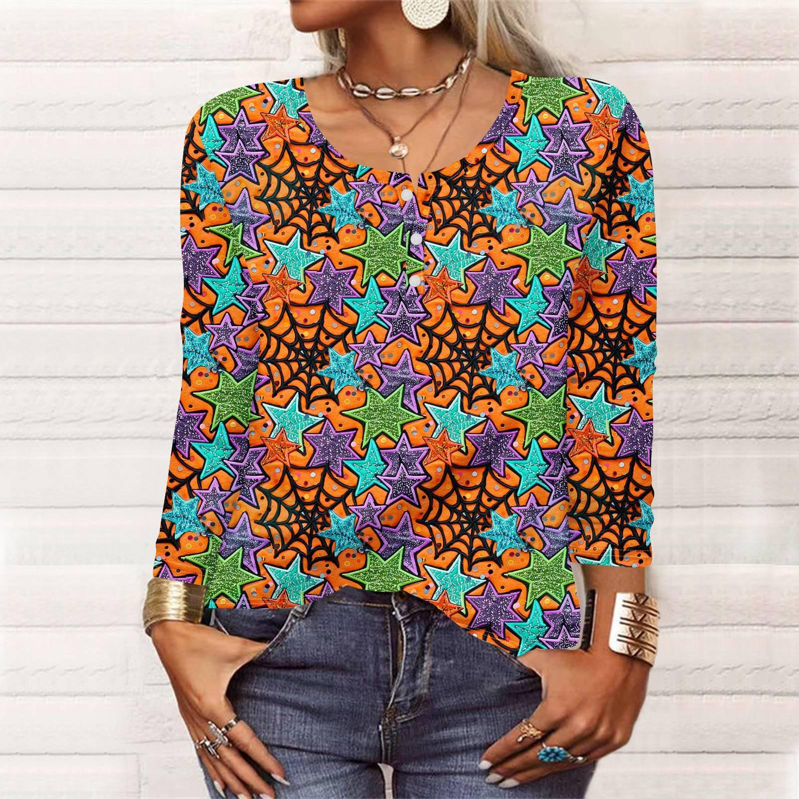 

Рубашки с длинным рукавом для женщин, Хэллоуин с рисунком и графическим принтом, футболки, блузки, повседневные базовые топы больших размеров, пуловер S шафрановый