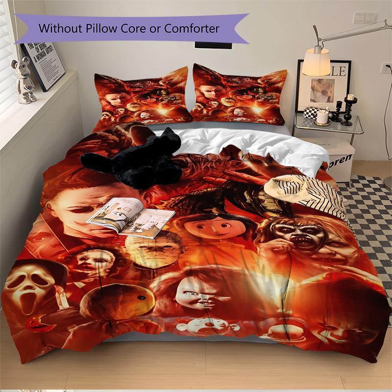 3pcs Horror Movie Characters Duvet Cover Set - Machine Washable, Includes 1 Duvet Cover and 2 Pillowcases, No Core Included yy251022215