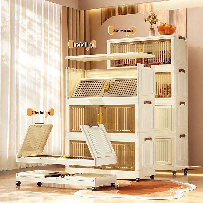 40-60cm Wide Transparent Foldable Double Door Floor Storage Cabinet with Multiple Layers