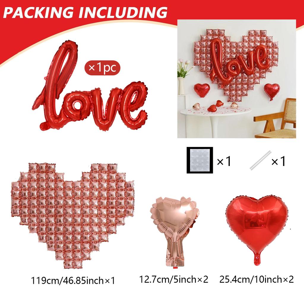 Wedding Season Love and Red Heart Balloon Set, Wedding Season Decoration, Anniversary, Romantic Mother's Day Decoration