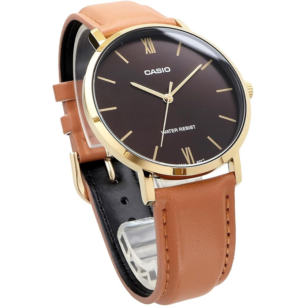 Casio MTP-VT01GL-5B Quartz Men's Watch Gold Tan Leather Band Imported Model