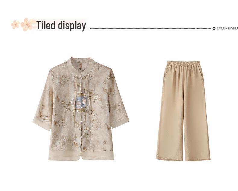 Mom's 2026 Summer Cotton-Linen Short Sleeve Two-Piece Set for Women: Stylish, New Chinese Style, Perfect for Middle-Aged and Elderly.