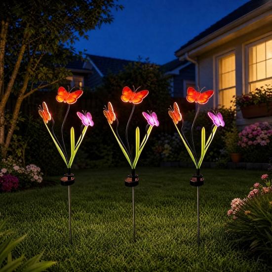 Solar Butterfly Flower Light Outdoor LED Garden Lights Waterproof Landscape Lamp for Yard