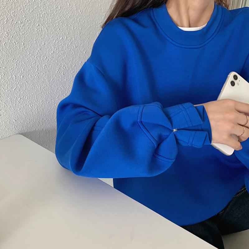 Solid Color Sweater Women's Space Cotton Loose Round Neck Long Sleeve Pullover Top
