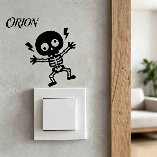 Living Room Switch Decal Electric Shock Skeleton Sticker, Cartoon Wall Decoration Waterproof Self Adhesive Light for Bedroom Holiday