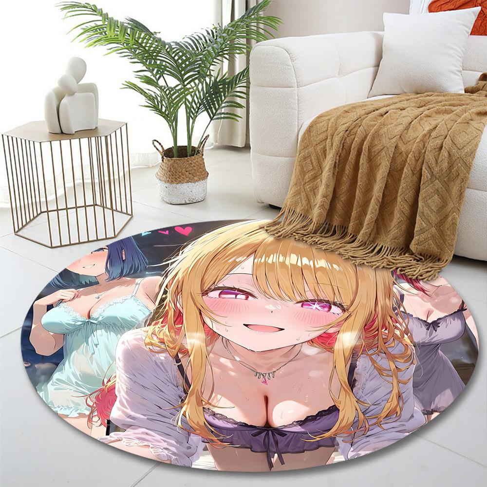 "Anime Girls In Nightwear Design" Print Round Rug, Living Room, Bedroom, Playroom Carpet, Non Slip Floor Mat, Gift