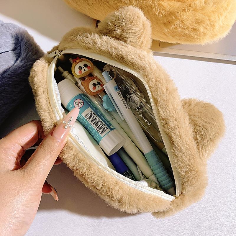 Cute Plush Animal Pencil Case Stationery Pen Bag Portable Makeup Bag Student Sundry Organizer Pouch Back To School Gifts