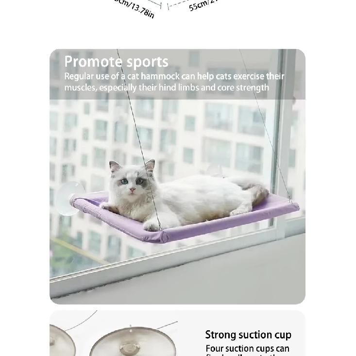Ultra-Soft Cat Window Hammock Bed - Cozy Cloud-Like Perch for Feline Naptime - Securely Mounted, Perfect Space-Saving