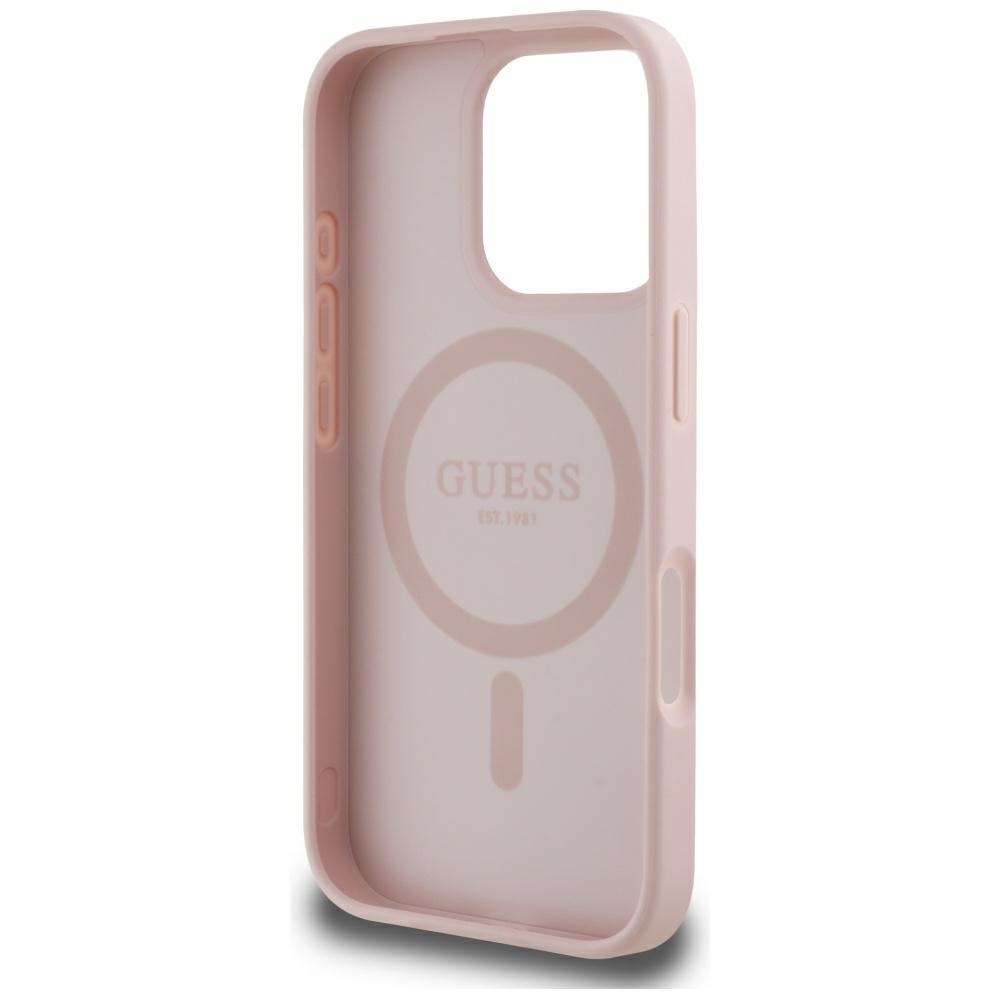 Etui Guess Grained Hot Stamp Peony       Triangle Logo Magsafe Do Iphone 16 Pro Max Różowy