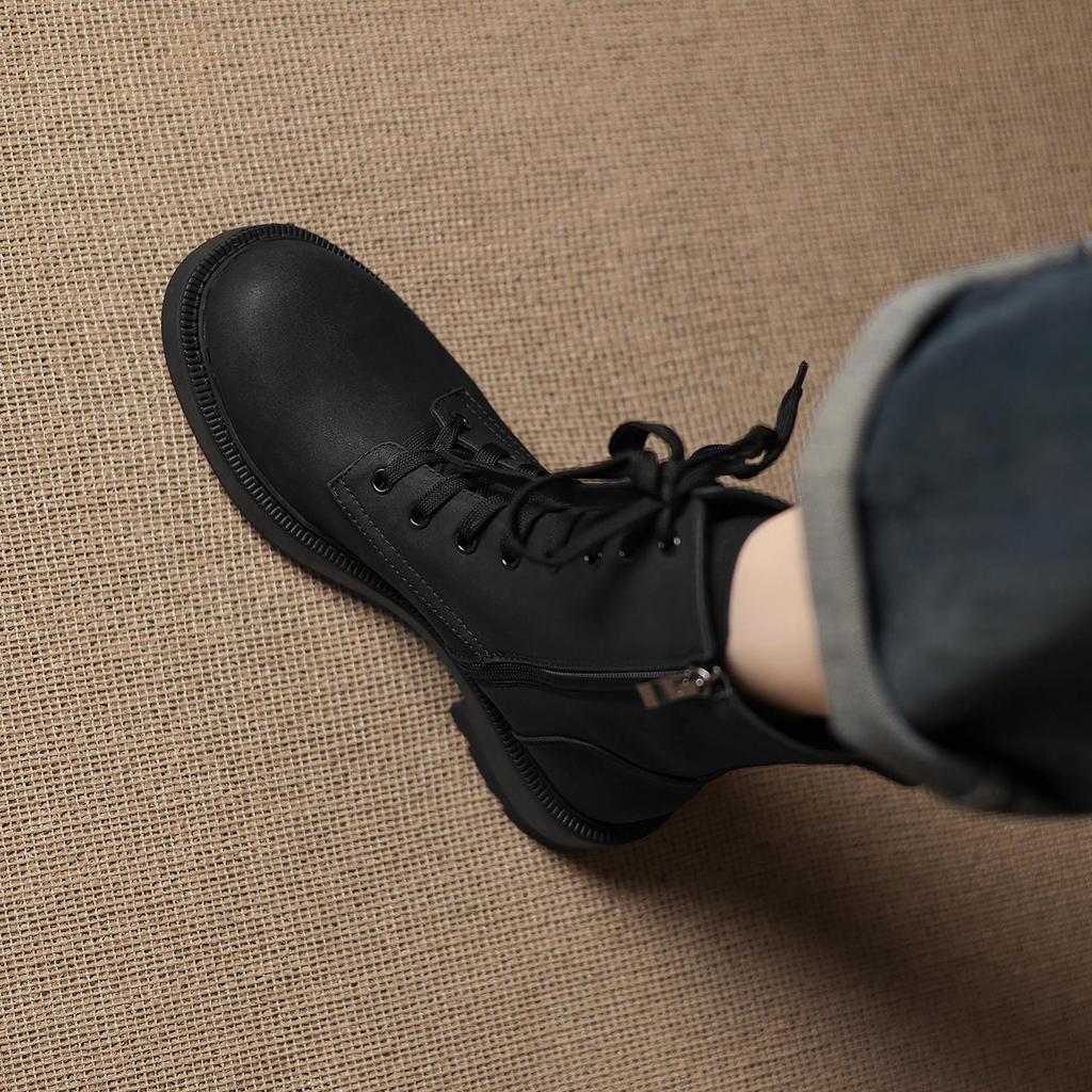 Krazing Pot Genuine Leather Winter Round Toe Western Boots Med Heels Women Cross-tied Lace Up Women Ankle Boots