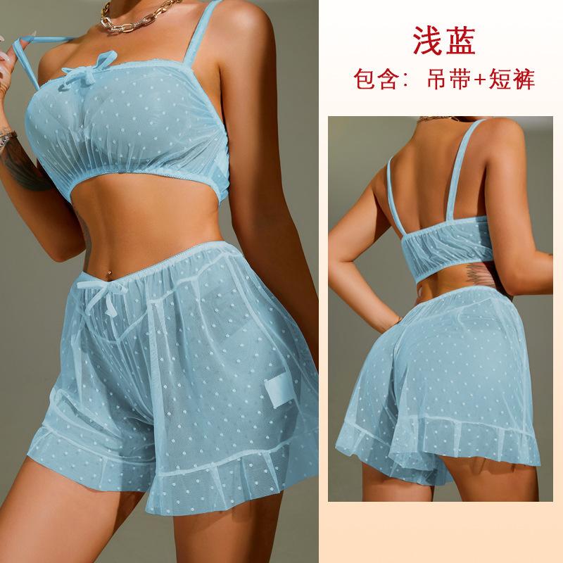 Polka dot perspektif file seksi jartiyer şort takımı tatlı çok renkli pijama