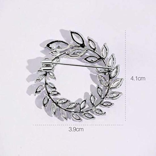 Zircon Olive Leaf Brooch Diamond Crystal Leaf Corsage for Wedding Graduation Ceremony Entrance Ceremony Brooch Christmas Gift (Silver)