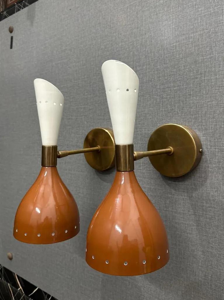 Handmade Brass Double Cone Sconce: Modern Chocolate & White Wall Light