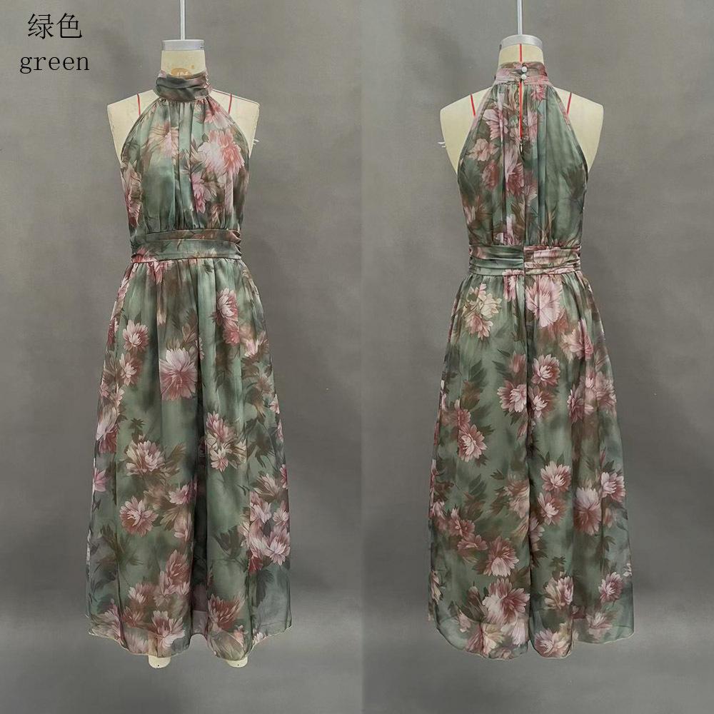 European and American cross-border 2026 women's clothing hip-wrapped mesh printing irregular split pleats sexy suspender dress long dress