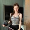 Women's Spicy Striped Knit Camisole Vest with Chest Pads - Backless Summer French Style