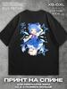 Cirno Black T‑shirt, Print On Back Mens Tshirt Womens Tshirts with Letters Print Short Sleeves T-Shirt Casual Street Tee Shirt Top