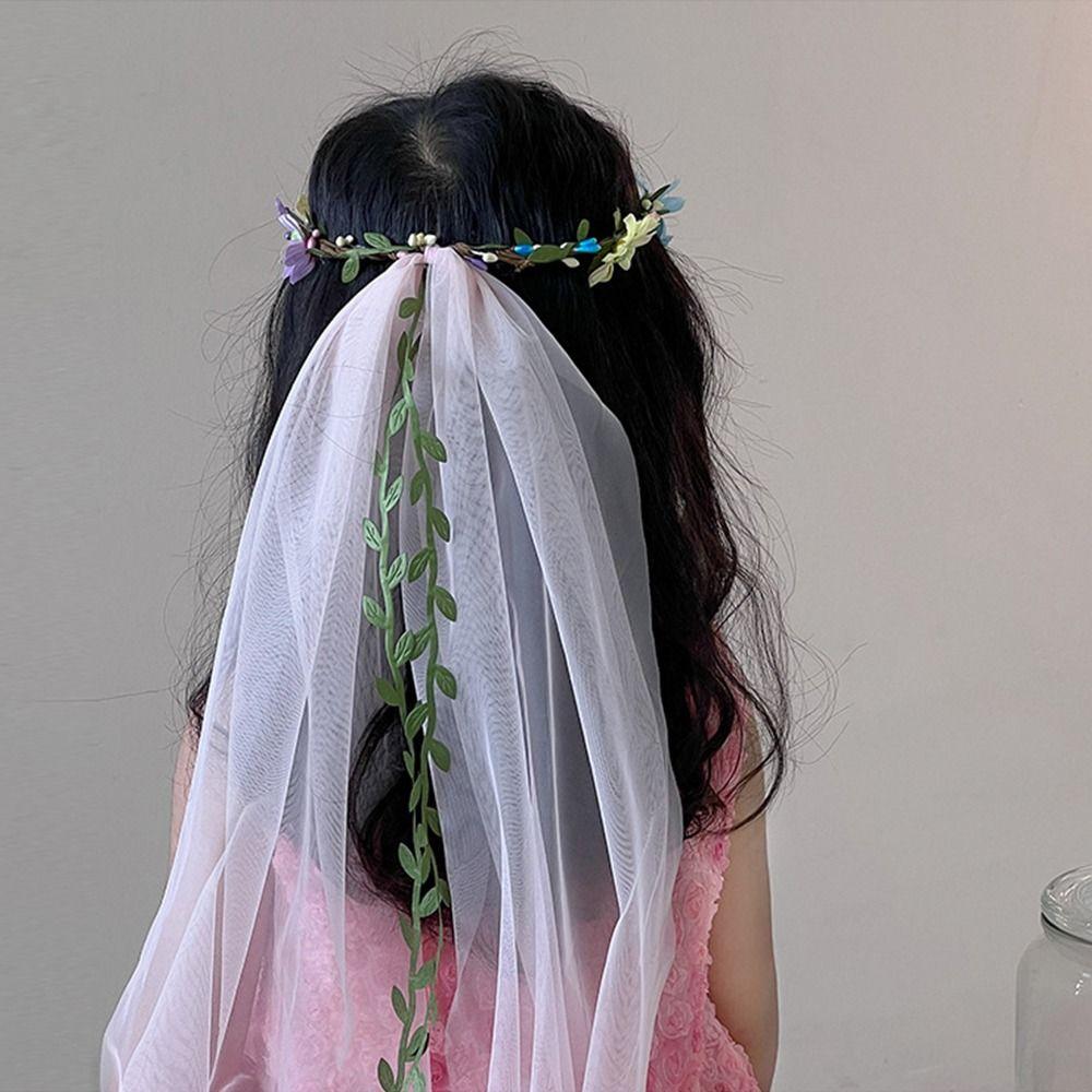 Wedding Tulle Wreath Flower Girls Princess Headwear New Bow Garland Veils  for Kids