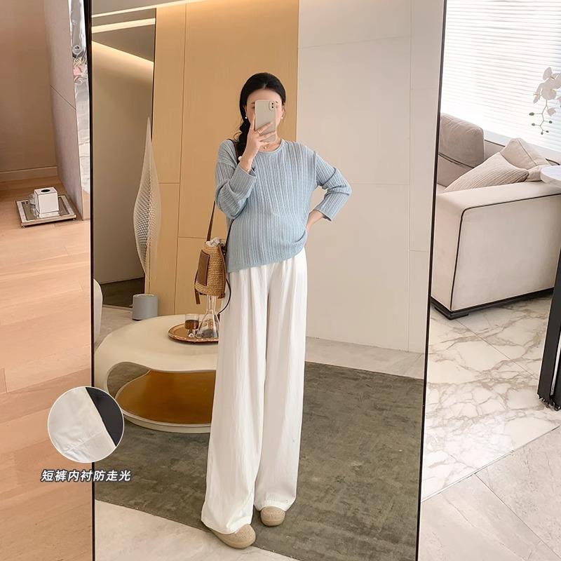 

Pregnant women summer thin wide-leg pants texture drape feeling large size fat mm loose belly casual straight pants summer wear S [suitable for 70-45kg] белый
