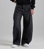 Beoteunseoul Front Cut Vintage Washed Denim Pants (Black)