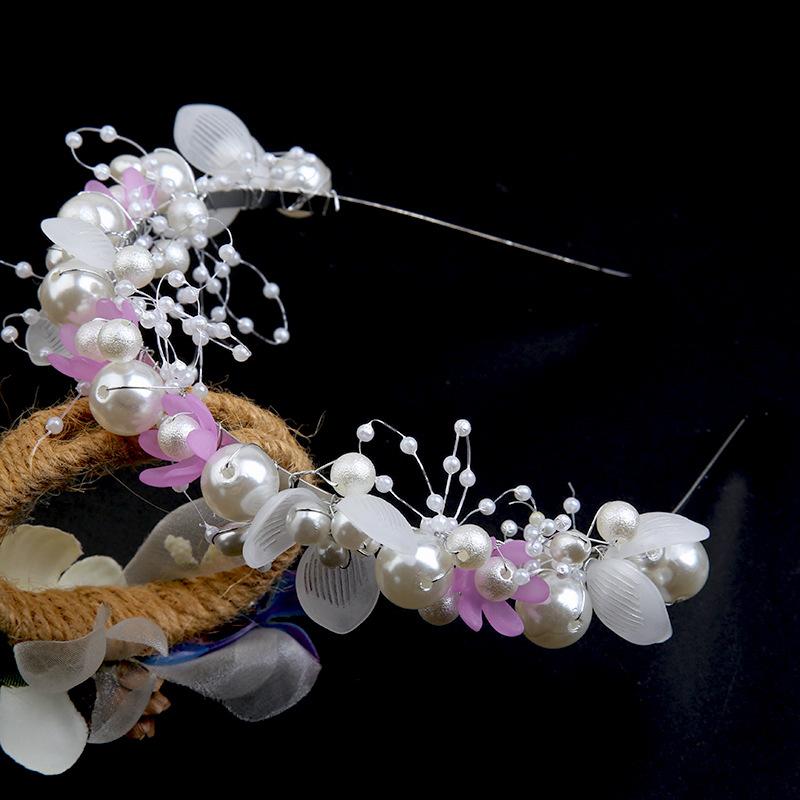 Pearl headband flower wreath headband Mori bride crown sweet knot wedding dress beaded headdress
