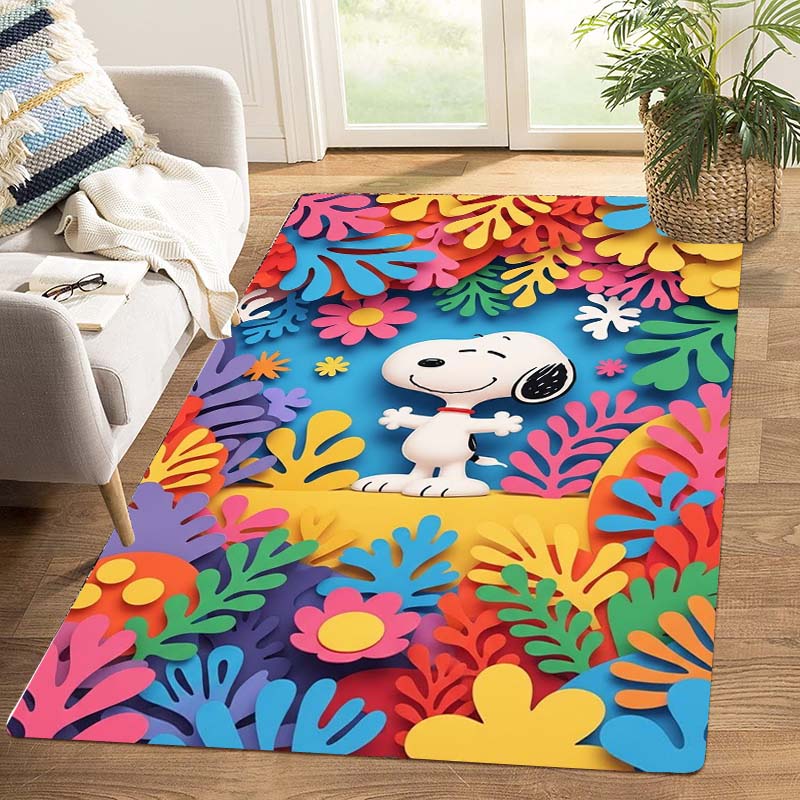 Cute Snoopy print decorative rug, perfect for home, bedroom, bedside, or office use, including swivel chairs.