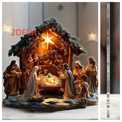 2D flache Ornamente, Weihnachtsdekorationsszenen, Krippenszenen für Zuhause, Büros und Buchhandlungen - multifunktionale Feiertags-Tischdekorationen,