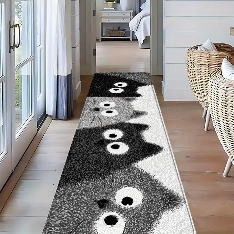 Cartoon Multi Kattengezichten Lange Runner Vloerkleed Zwart Wit Grijs Huisdier Decoratie Antislip Hal Keuken Entree Vloermat 40x120cm 16x47inch gray