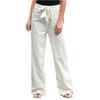 Womens Cotton Linen Trousers Casual Elasticated High Waist Trousers Drawstring Wide Leg Beach Pants Bottoms