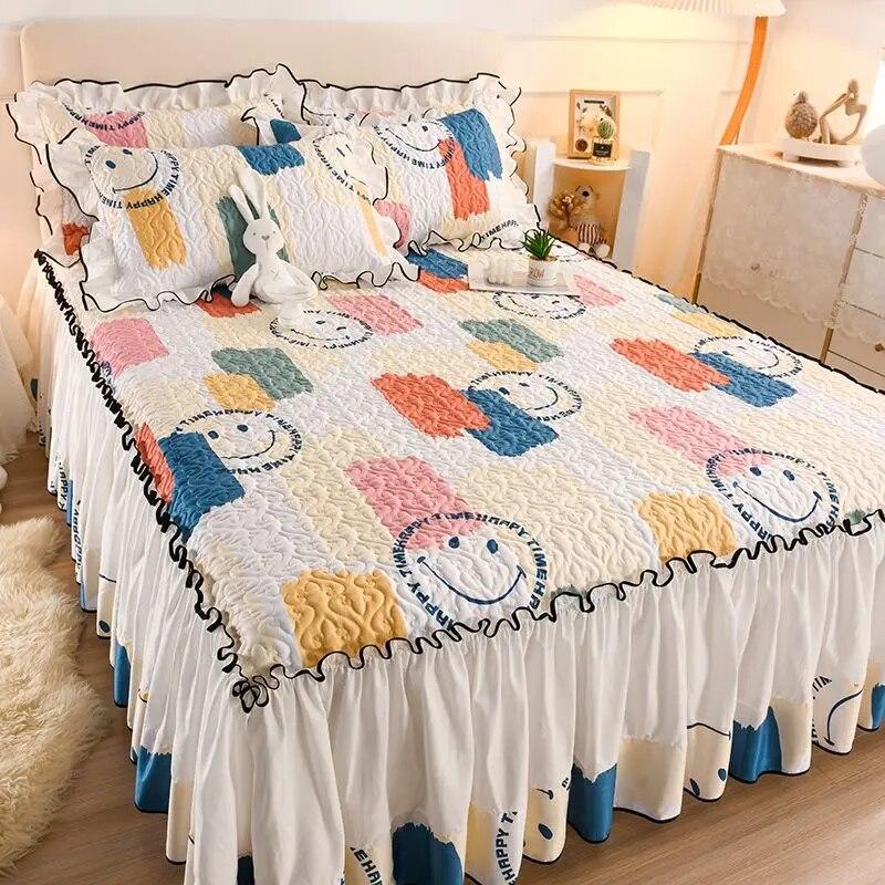 Korean Princess Style Thickened Quilted Bed Skirt Bed Sheet Pillowcase Single Piece with Skirt Edge Bed Skirt for All Seasons