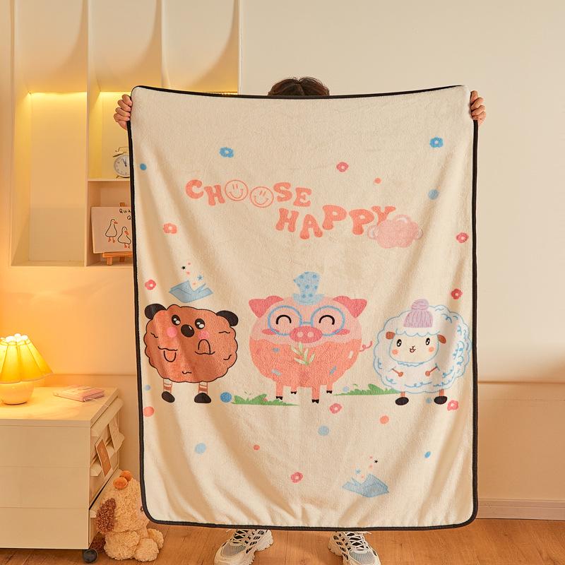 Cartoon Style Flannel Fleece Children's Blanket - Single Layer, All-Season, Small Nap Blanket with Edging
