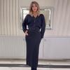 2024 Autumn Women's Slim Knit Top & Hip-Wrapping Long Skirt Two-Piece Set