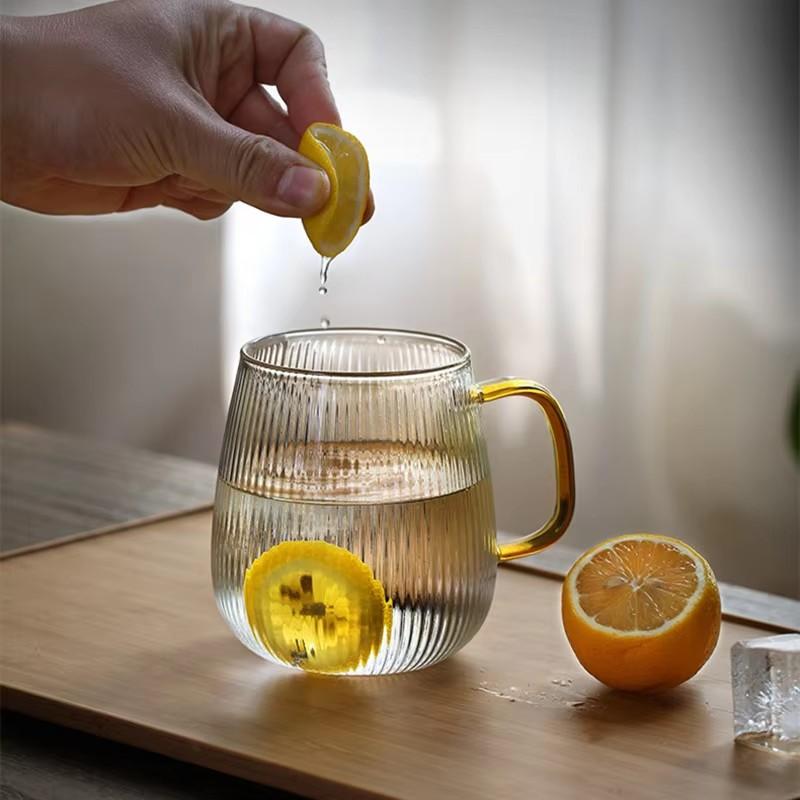 Striped Glass Transparent Mug Net Celebrity Heat-Resistant Drinking Cocktail Beer Water Milk Juice Cup Wine Glasses