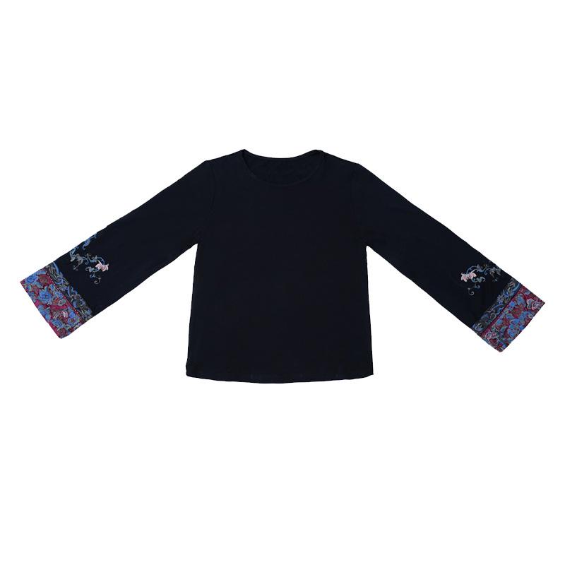 Ethnic Style Women's Embroidered Round Neck Long Sleeve Plus Size Slimming Top