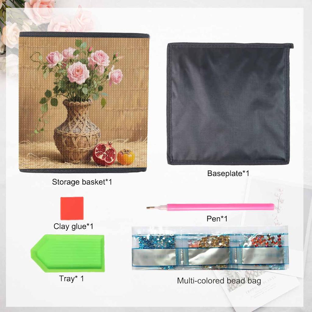 The Flowers in The Bamboo Basket 5D Diamond Painting Storage Basket Full Round Drill Mosaic Diamond Embroidery Cross Stitch Kits Home Decor Home Decor