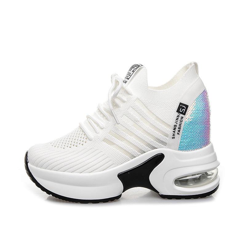 Women's Shoes Spring New Inner Heightening Platform Casual Sports Shoes Lace-up Fashionable Breathable Mesh Shoes