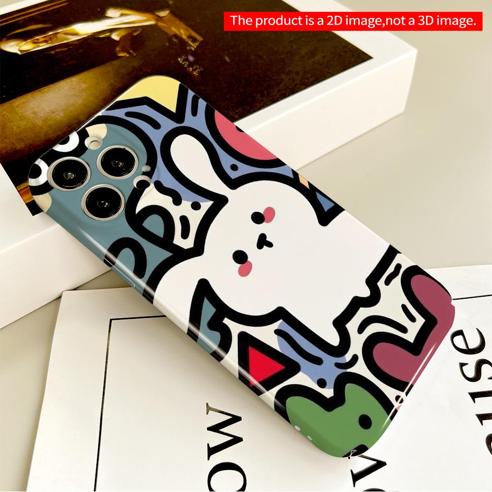 Cute Bunny & Colorful Shapes Phone Case All Inclusive Film Hard Phone Case, Compatible with iPhone 18 Pro Max 17 16 15 14 13 12 11