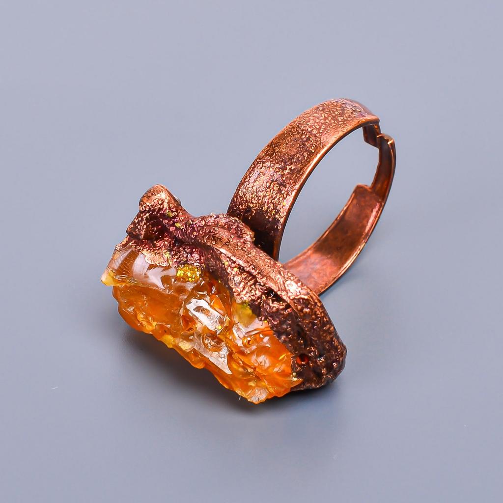 Hessonite Garnet Rough Stone Mother Gift Eternity Sisters Day Trendy Ring Copper V-11