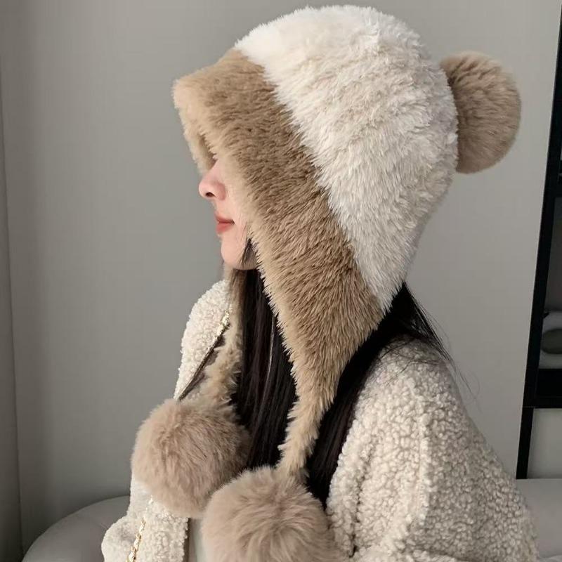 Cartoon cashmere hat, women's autumn and winter thermal straps, knitted ear protector