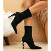 Autumn Winter Faux Suede Crystal Rhinestones Black Women Ankle Boots Elegant Pointed Toe Stiletto High Heels Short Boots Shoes
