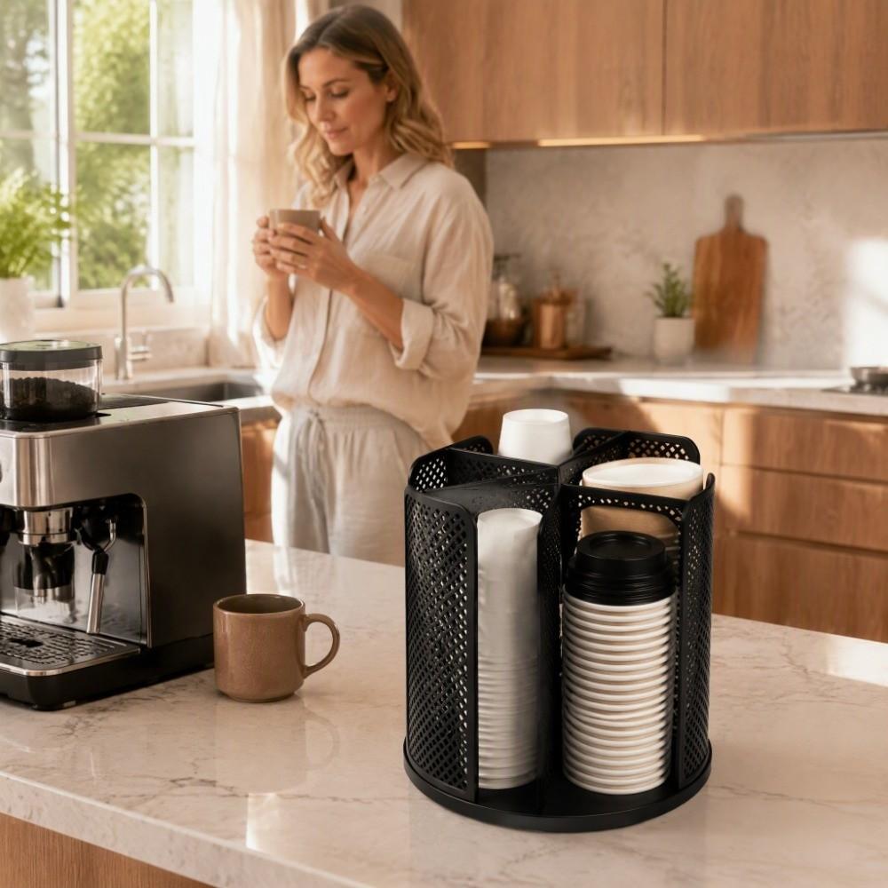 4 Compartment Paper Cup Dispenser 360 Rotating Desktop Cup Rack Coffee Cup Organizer For Office
