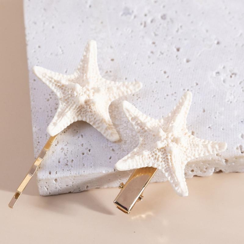 2pcs Natural Sea Star Hair Clip For Women Lightweight Design Hairpin For Beach Vacation Wedding Party Everyday Outfit